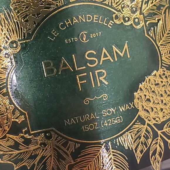 NEW Le Chandelle Balsam Fir 15 oz 3 Wick Candle Green Gold - Picture 3 of 5